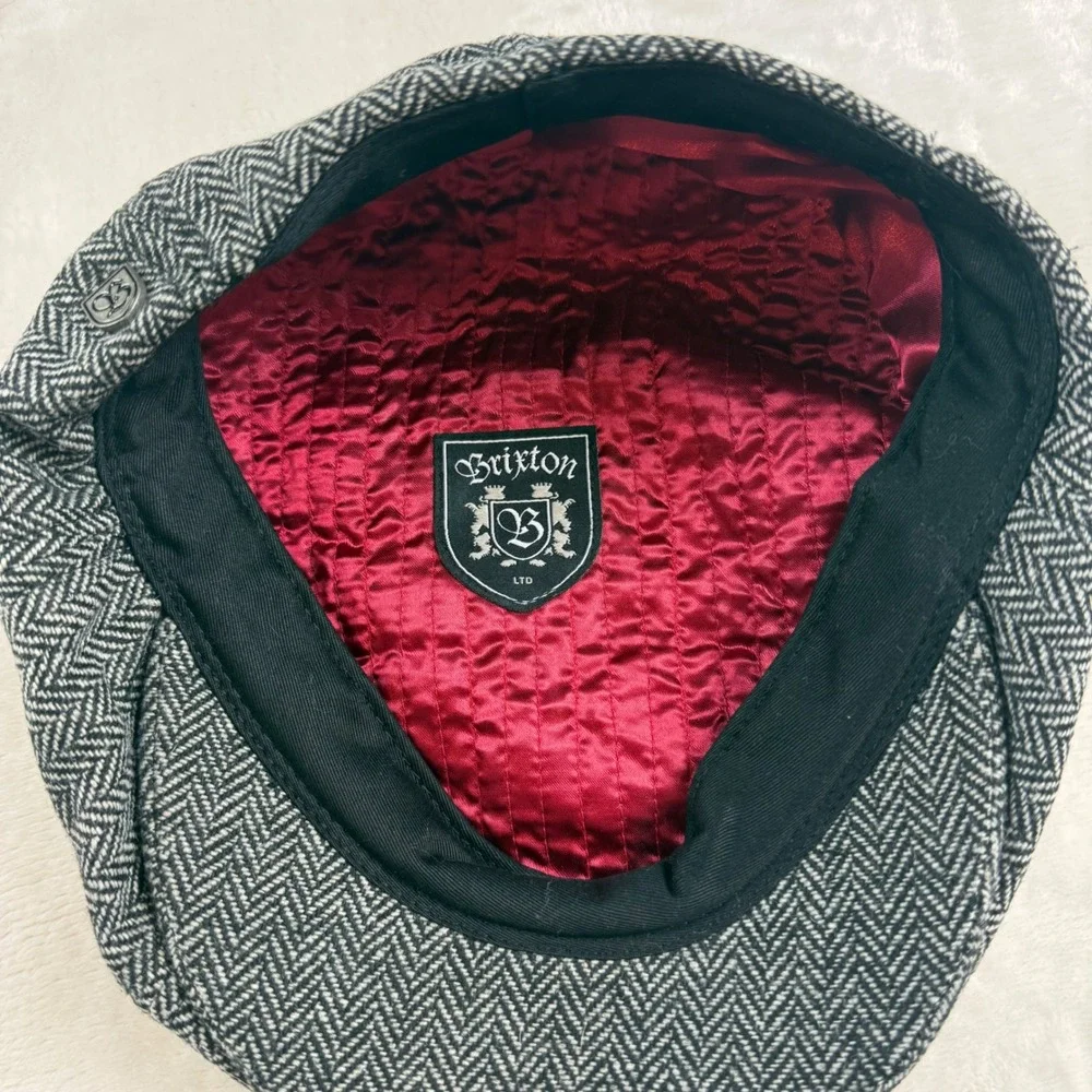 Brixton Brood Newsboy Cap Mens Small Grey Herringbone 8-Panel Flat Cap Hat